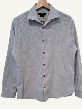 John Varvatos Star USA Blue Gray Plaid Slim Fit Shirt 15.5 32/33